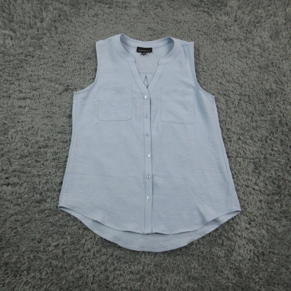 Fortune + Ivy Shirt Womens Small Blue Sleeveless V Neck Button Front Top Blouse